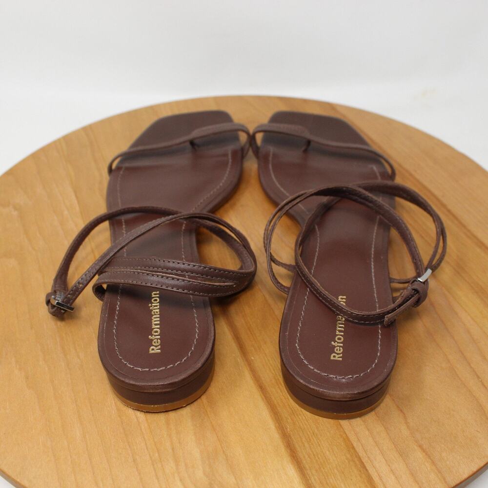 Reformation Sandals 8 Lauren Flat Leather Strappy Minimalist Square Toe Casual - Picture 4 of 8